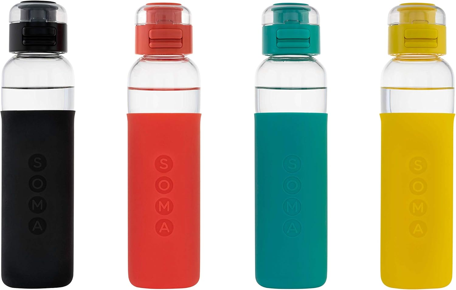 SOMA Glass Water Bottle with Silicone Sleeve, Sport Cap, 17-Ounce, Aqua image number 1