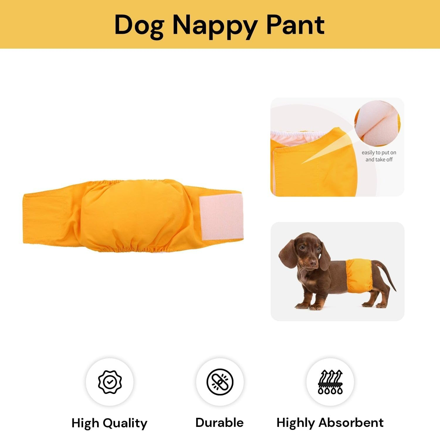 EZONEDEAL Washable Male Dog Belly Band, Washable Male Dog Belly Wrap, Dog Diapers, Leakproof Reusable Puppy Diapers, High Absorbing Belly Bands Pee Wrap for Puppy & Doggy (Yellow, L, 1, Count) image number 5