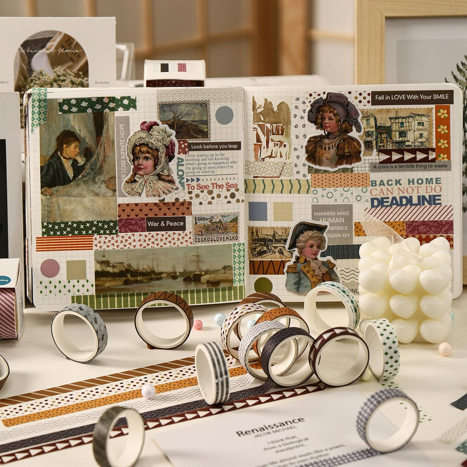 KAVI' S 20 Rolls Basic Patterns Washi Tape Set Skinny Masking Creative Decorative Tapes, Designer'S Selection (Collection 3-Elegance) - Collection 3-Elegance image number 6