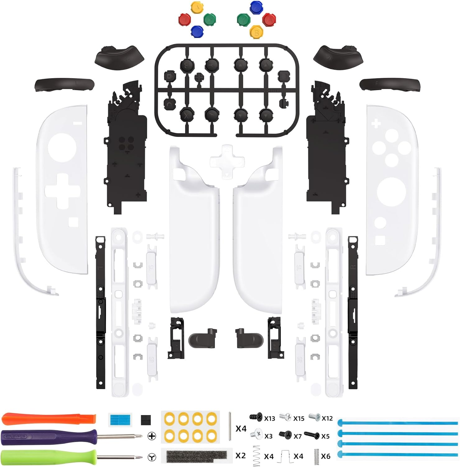 Extremerate DIY Replacement Shell (D-Pad Ver) Buttons for Joycon 2, Custom Full Set Housing + Decorative Strips + Middle Bracket + Buttons for Nintendo Switch 2 Controller - Deluxe Version - White - Clear image number 5