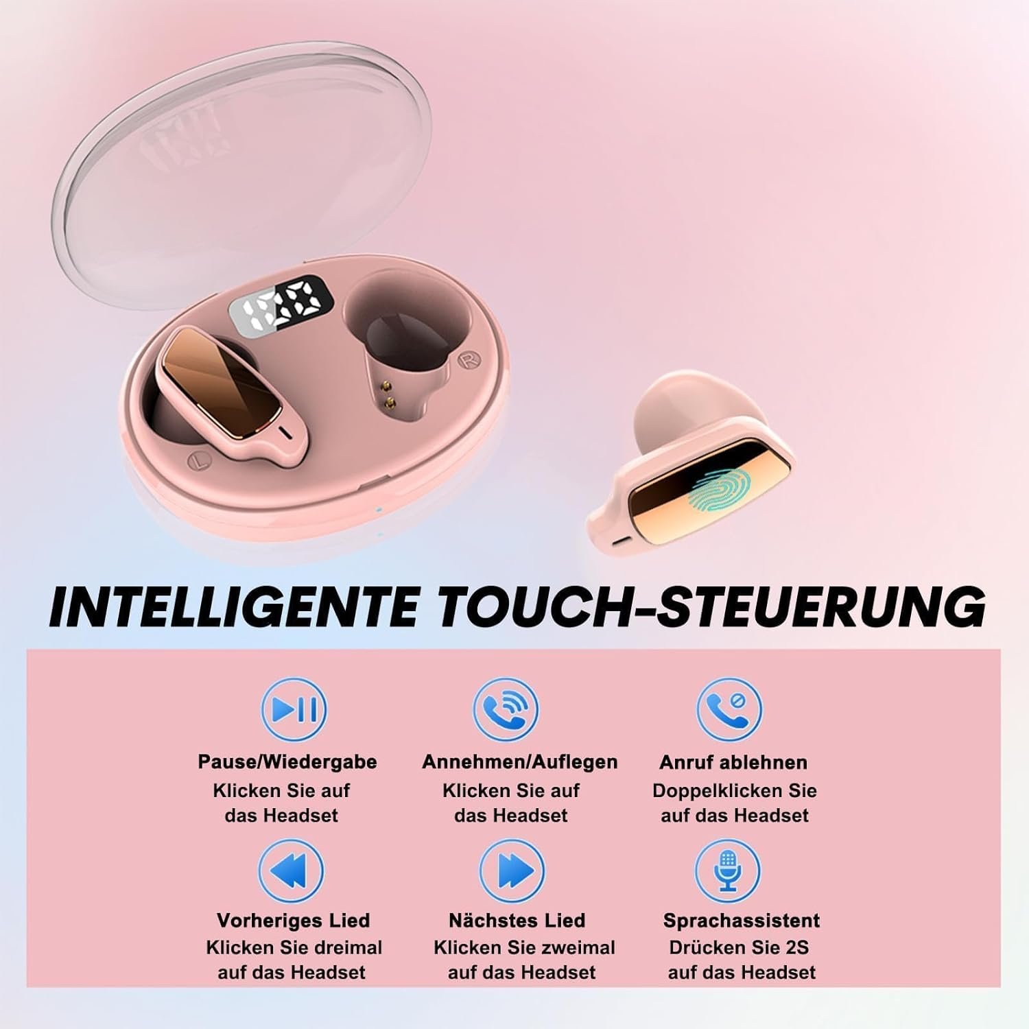 Xmenha Mini Wireless Purple In-Ear Headphones Bluetooth 5.3 Sleepbuds 4-5Hrs Playtime 20Hrs Case 10M Range Touch Control Noise Cancellation - Purple image number 4