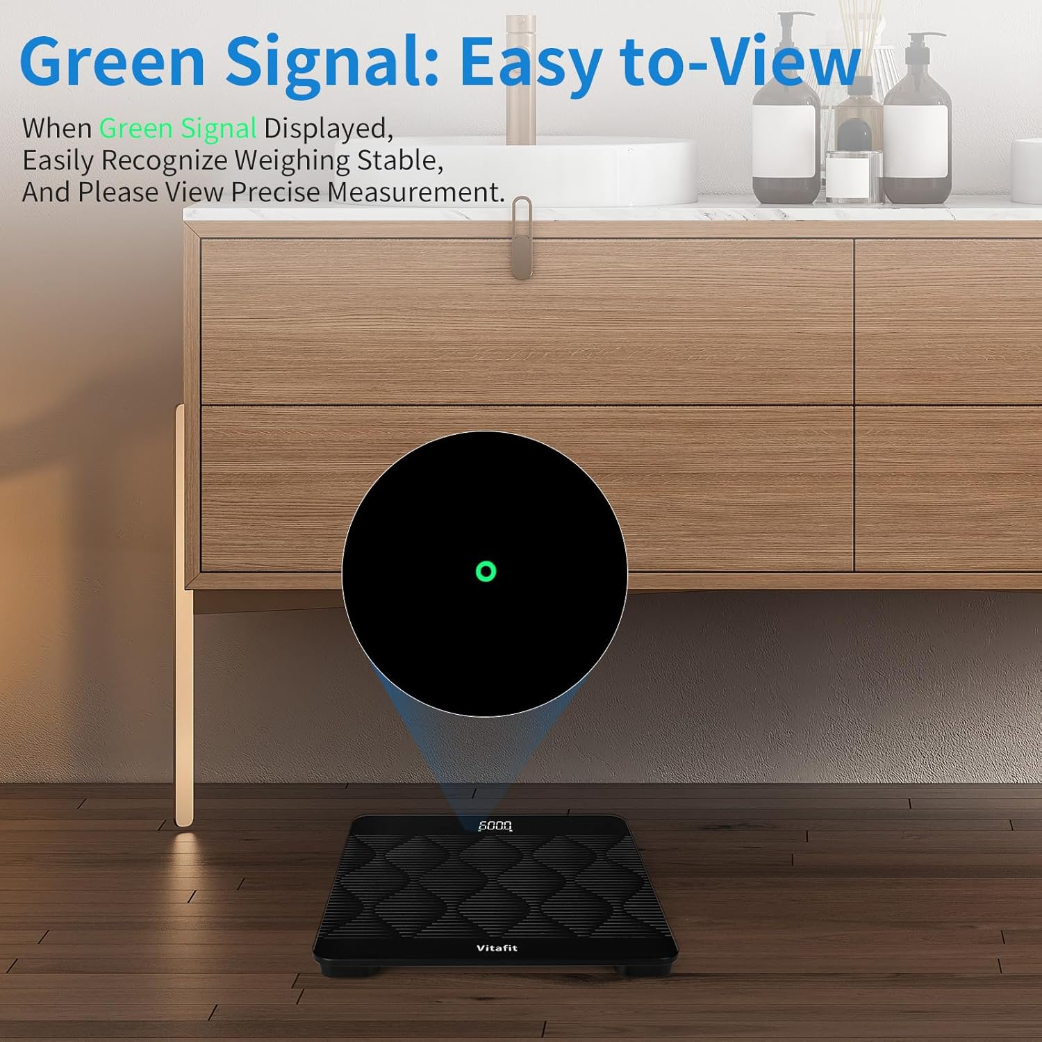 Vitafit Amazing 300Kg Smart Bathroom Scales in 0.05Kg, High Accuracy Assured by Digital Scale Professional Factory since 2001, Large Platform with 8Mm Non-Slip Tempered Glass, LED, Black image number 5