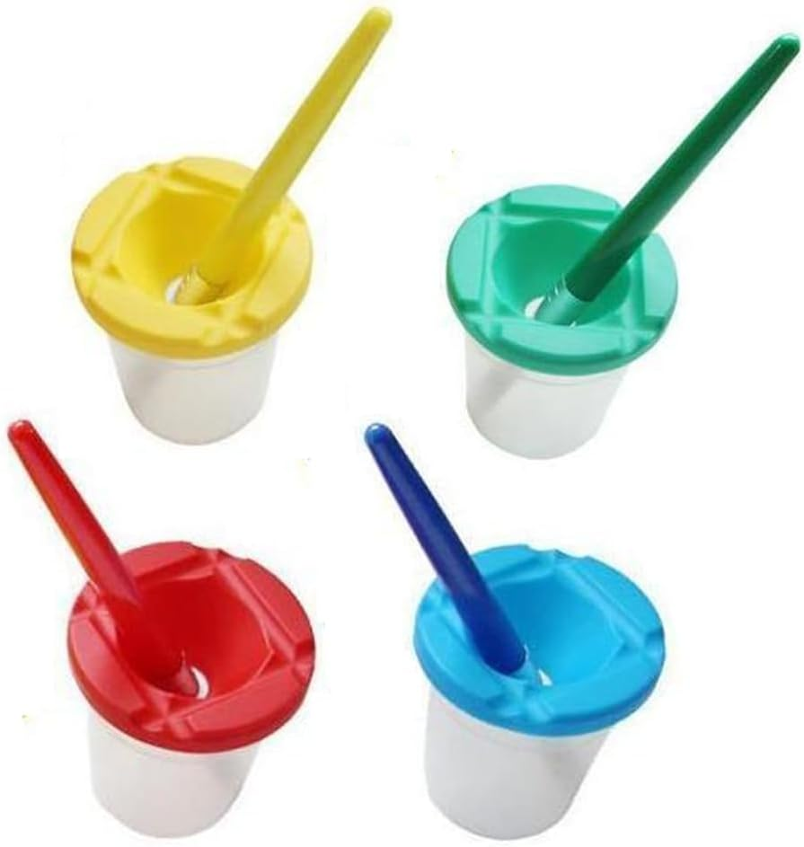 Colorful Paint Cups with Brushes, Granmagazz 4 Pack No Spill Paint Cups with Lids, No Spill Paint Cups Set, Spill Proof Paint Cups with Brushes for Art Craft Painting Class image number 2