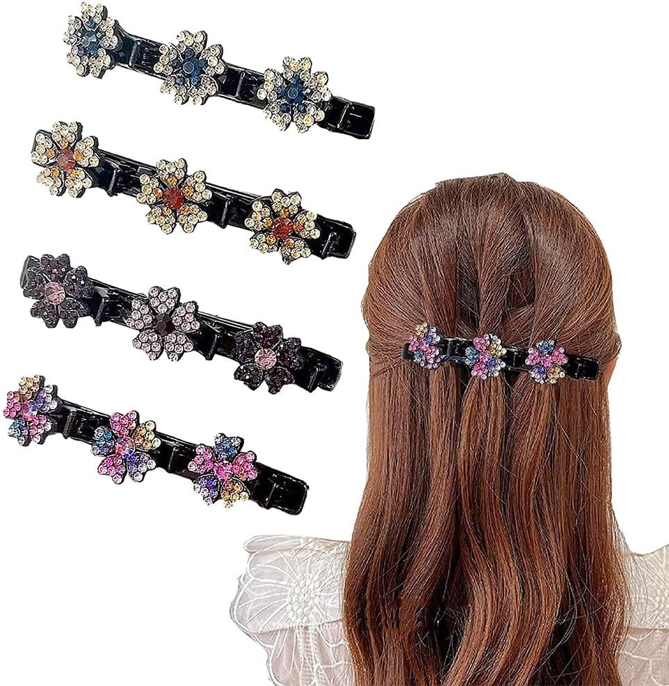 Fc'Noqgn Women'S Hair Clips, 4 Pieces Flower Shaped Girl Hair Clips, Braided Hair Clips with Rhinestones, Braided Hair Clips with Shiny Crystal Stones image number 6