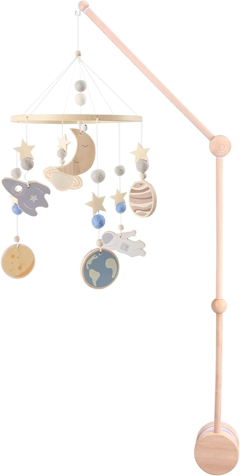 Crib Mobile Stand with Fixed Screw, Premium Smooth Wood Burr Free Widened Base Detachable Stand, with 360&deg; Rotatable Top, Baby Crib Mobile Arm for Home image number 2