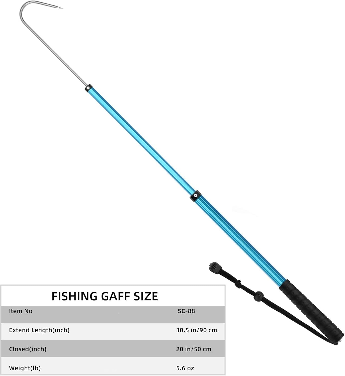 KOMCLUB Telescopic Fishing Gaff, Aluminum Fishing Spear Hook Tackle, Portable Fish Gaff Pole with Nonslip Handle, for Freshwater and Saltwater Fishing Offshore, Float When Extending image number 4