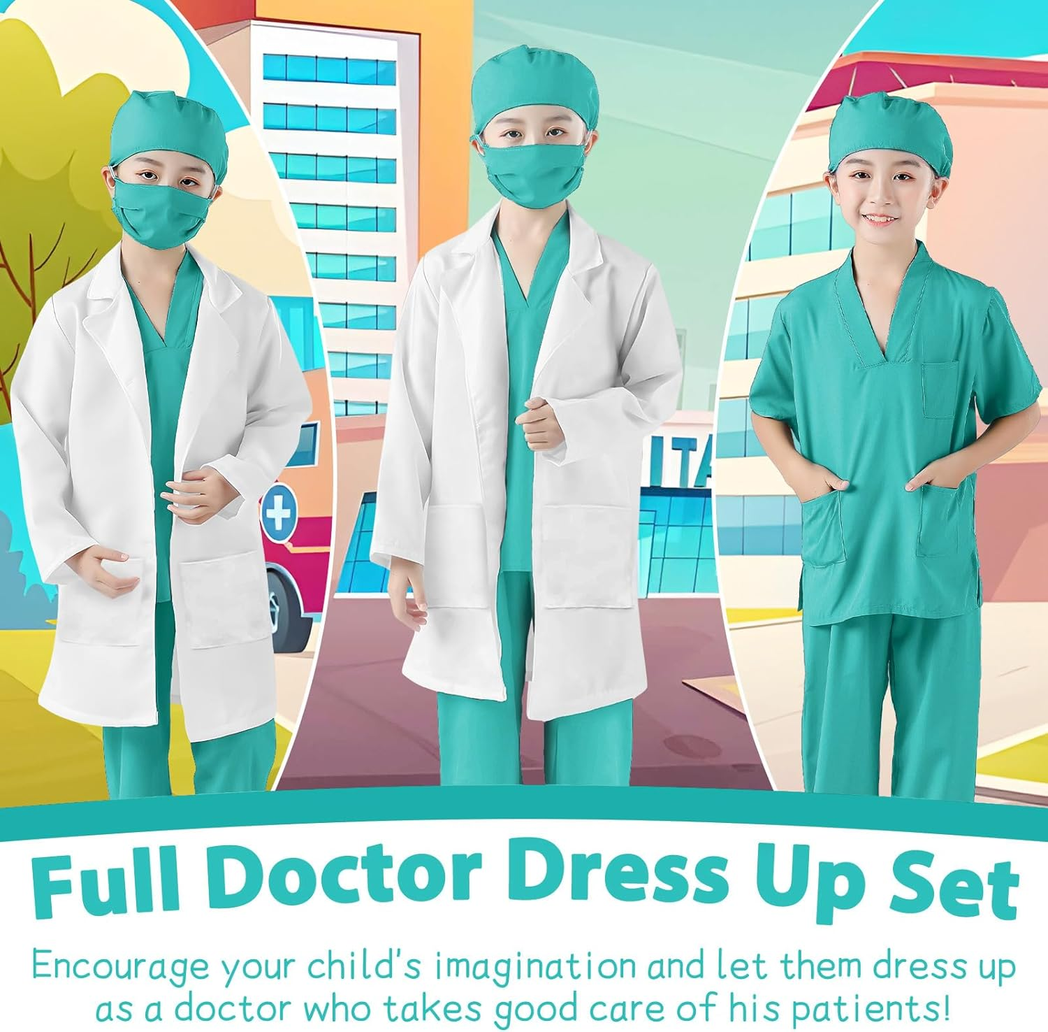Kids Doctors Outfit,Kids Dress up Costumes,Child Role Play Costumes Unisex,Doctor Fancy Dress Costume,Doctor and Nurse Costume for World Book Day Halloween Cosplay Party (Blue, 120)