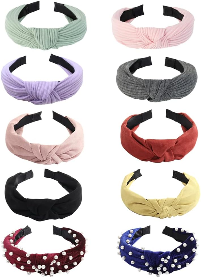 Wide Alice Bands Bow Knot Fabric Hair Bands Knotted Hair Bands Elastic Fabric Hair Scarf 1920S Accessories for Women (Cashew12De)