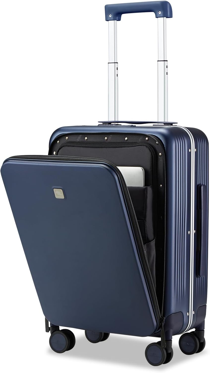 Hanke 20 Inch Carry on Luggage Lightweight PC Hard Shell Suitcases with Wheels Upright Front Opening Luggage Travel Suitcase Women Men(Grey)