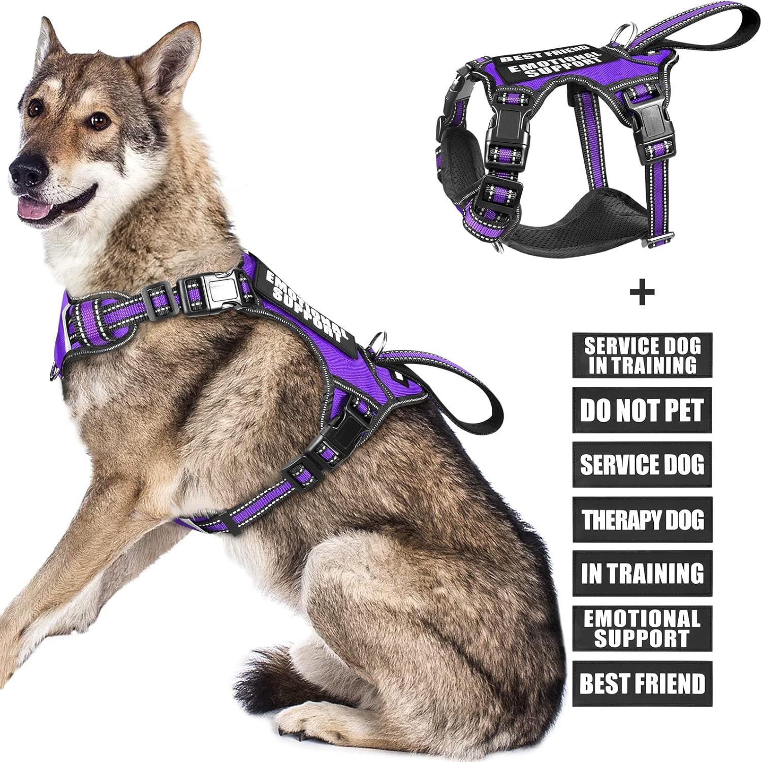 WINSEE Service Dog Vest No Pull Dog Harness with 7 Dog Patches, Reflective Pet Harness with Durable Soft Padded Handle for Training Small, Medium, Large, and Extra-Large Dogs