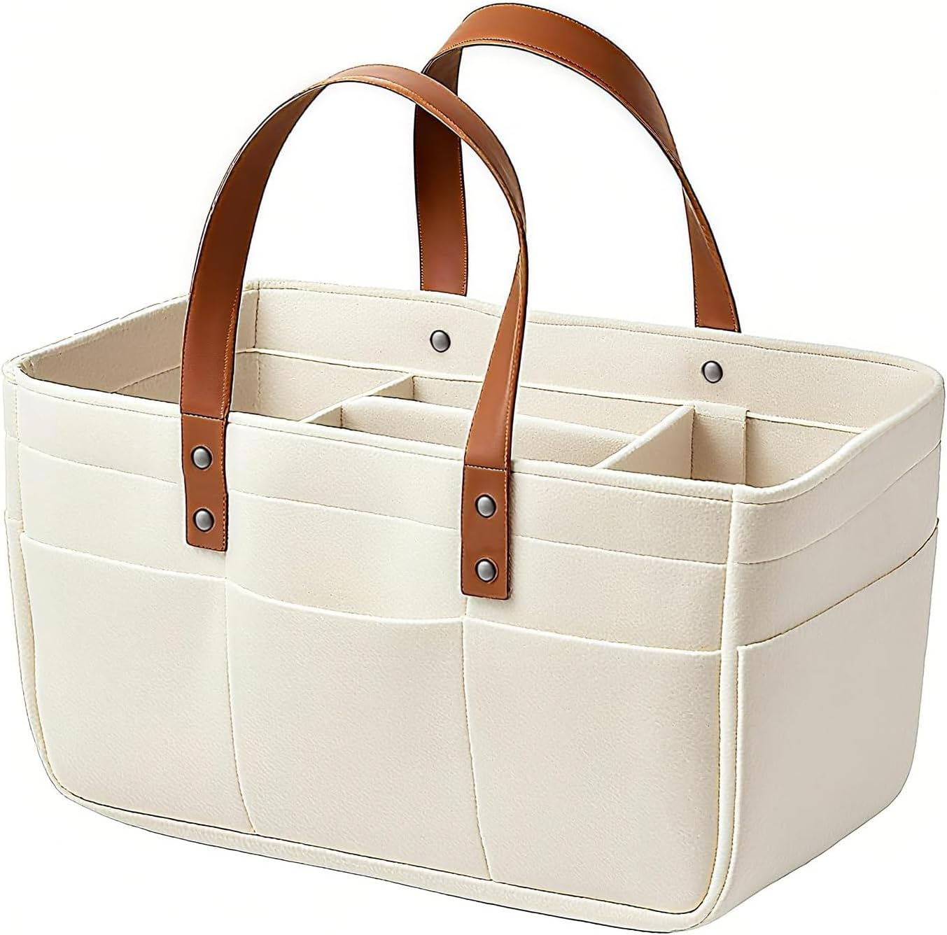 Misenfar Baby Diaper Caddy Organizer, Large Baby Nappy Caddy Storage Basket, Portable Caddy Organizer with 3 Removable Dividers, Basket for Nursery with Changing Pads & Storage image number 5