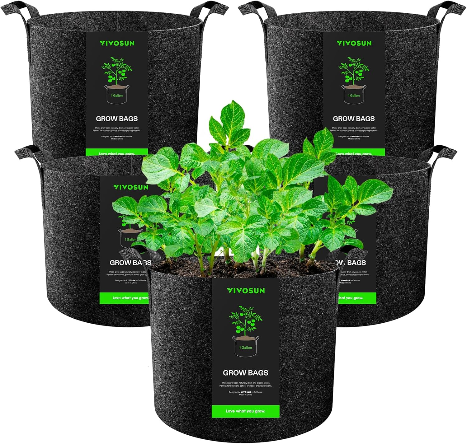 VIVOSUN 5-Pack 1 Gallon Heavy Duty Thickened Nonwoven Fabric Pots Grow Bags with Handles image number 3