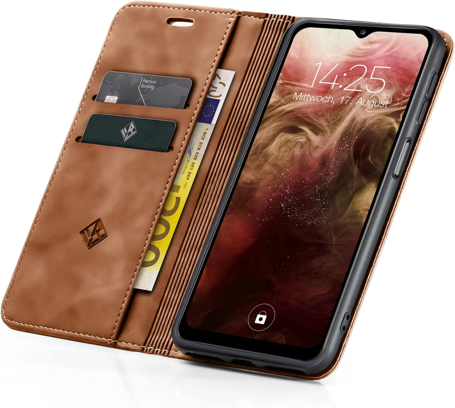 LBH Mobile Phone Case for Samsung Galaxy A13 in Light Brown with Card and Money Compartment Smartphone Case with Stand Function Flip Case Protective Case Magnetic Closure Vintage image number 6