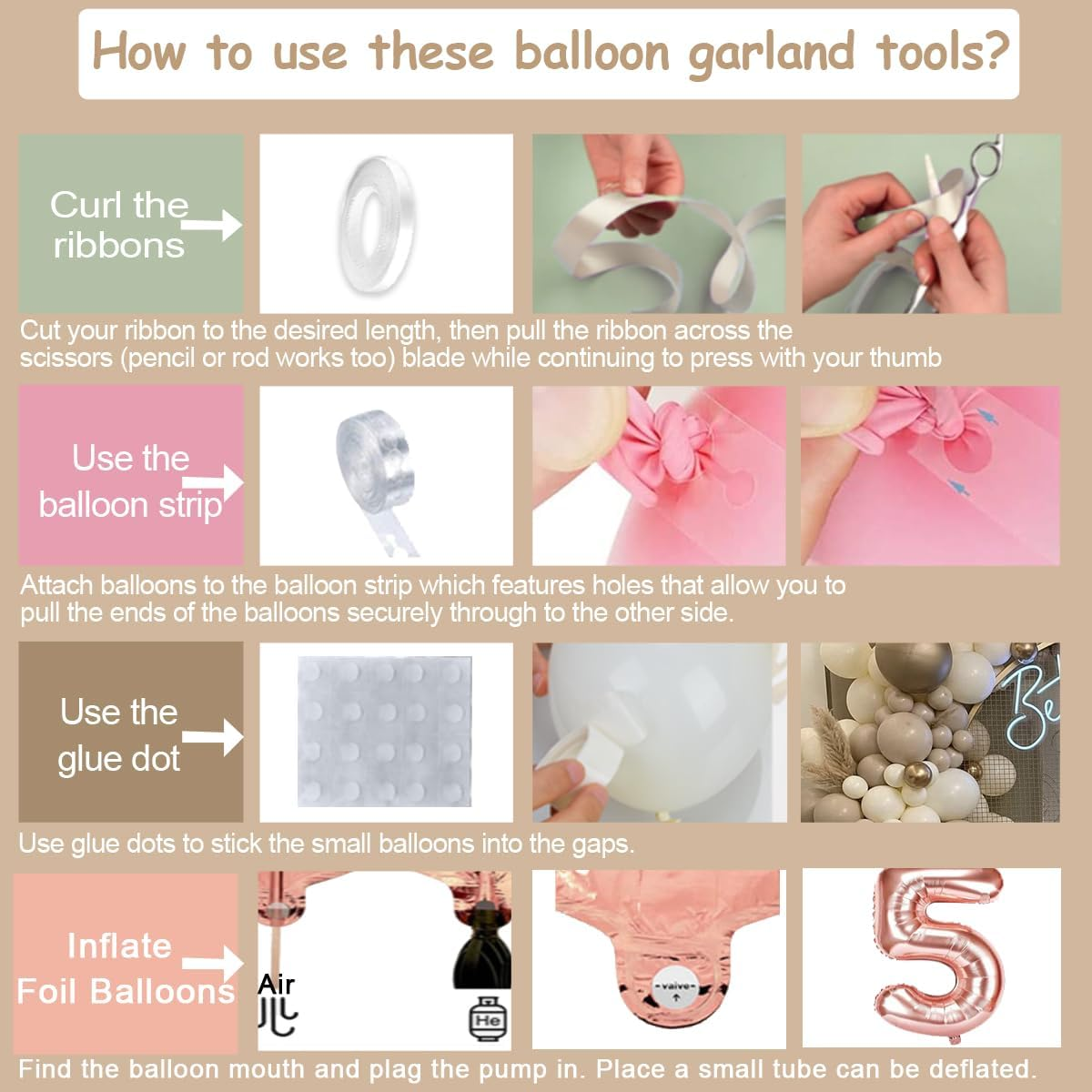 Boho Balloon Garland, 115PCS Beige Balloons Neutral Balloon Arch Kit with Champagne Balloon White Sand Double Stuffed Balloons for Birthday Party Wedding Bridal Shower Decorations (Beige) image number 3