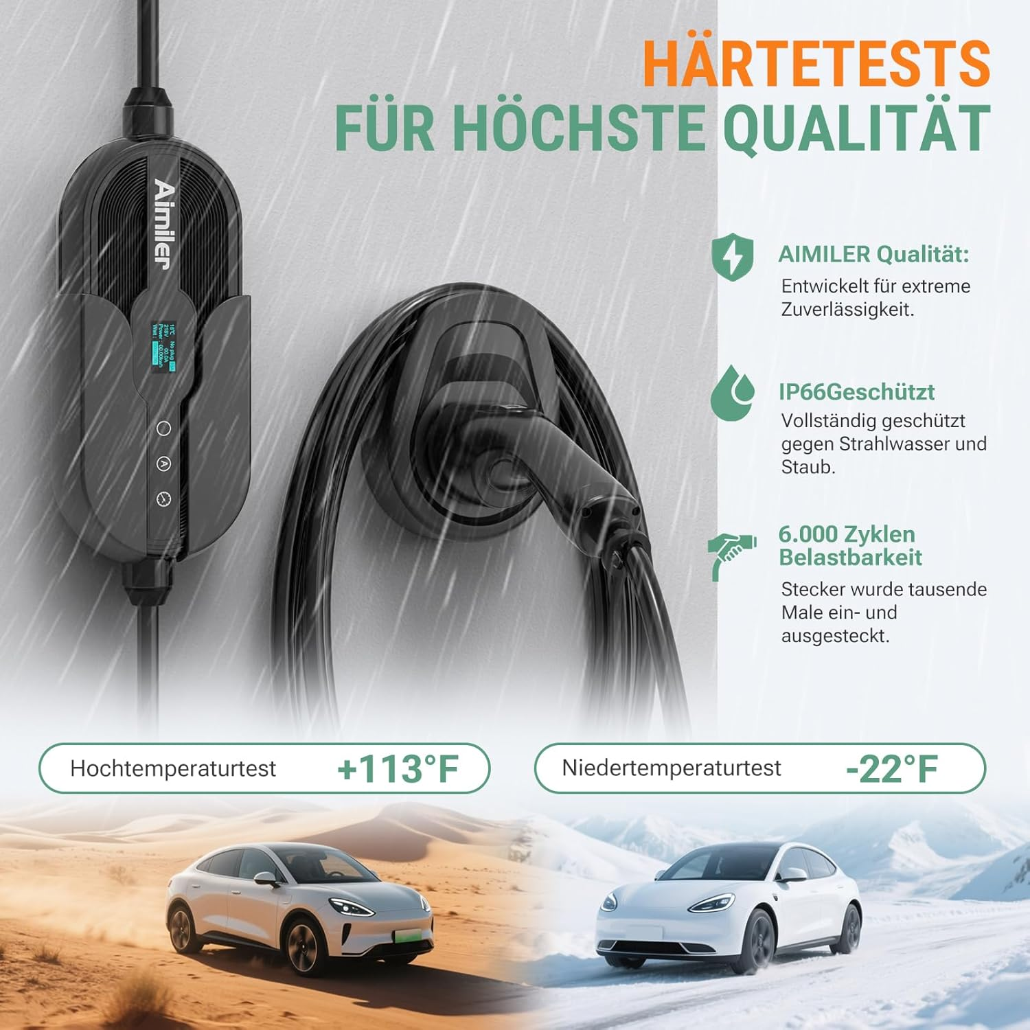 AIMILER Wallbox 11 Kw with App, Mobile Charging Station 3 Phase 400 V (8-16 a Adjustable) 7.5 M Type 2 Charging Cable Car, IP65 Portable/Wall Mounting for Electric Car (Model Y/3, ID.3/4/5, MG4, Zoe