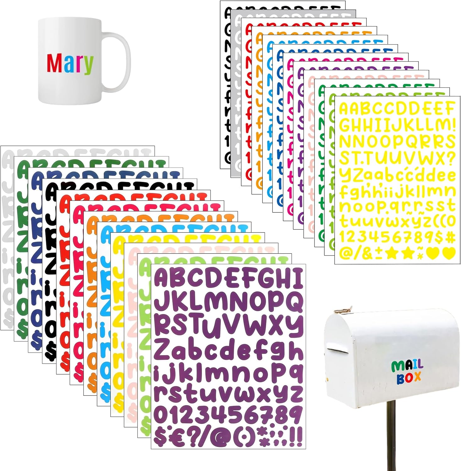 JIEYUMAO 24 Sheets Alphabet Number Stickers, 0.5/1 Inch Self Adhesive Vinyl Letter Stickers, Colorful Alphabet Sticker Capital Letter Sticker for Scrapbooking DIY Crafts Art Making image number 1