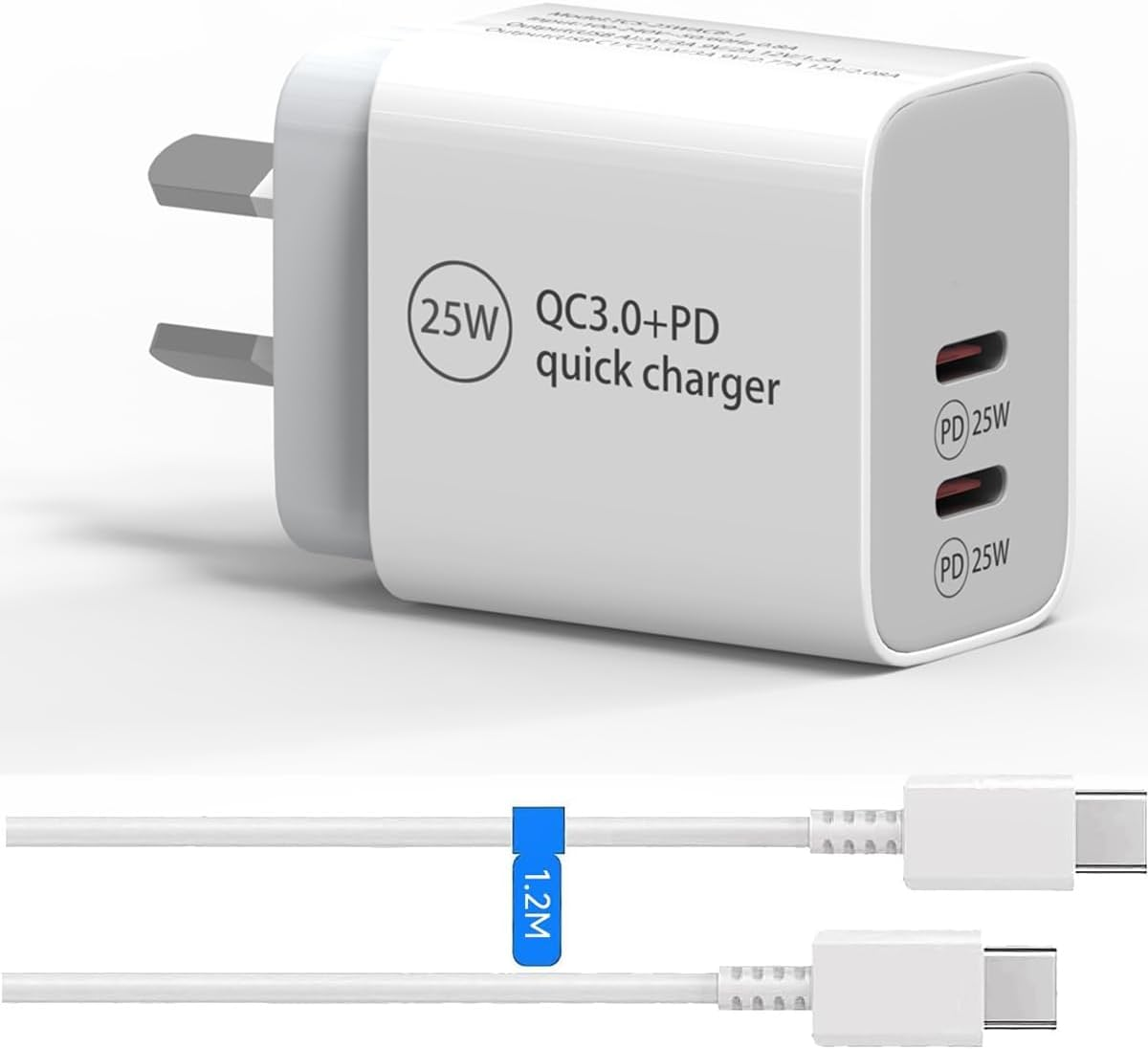 USB C Fast Charger Block, 25W USB C Fast Charging Block, Dual Ports Type C Wall Charger Plug for Iphone 16/15/14/13/12/11/ Pro Max/Plus/Xs Max/Xr/X,Ipad Pro, Samsung/Google/Galaxy/With 1.2M Cable image number 5