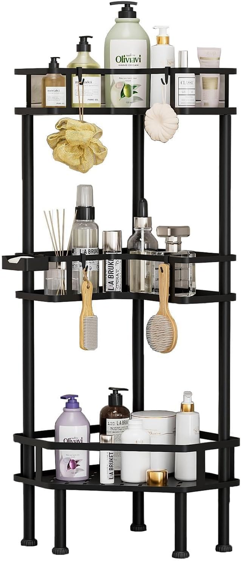 3 Pack Corner Shower Caddy, Bathroom Shelf 2-In-1, Shower Organiser No Drilling, Black Rust-Resistant Adhesive Shower Shelf, Shower Storage with Soap Holder, Bathroom Accessories image number 1