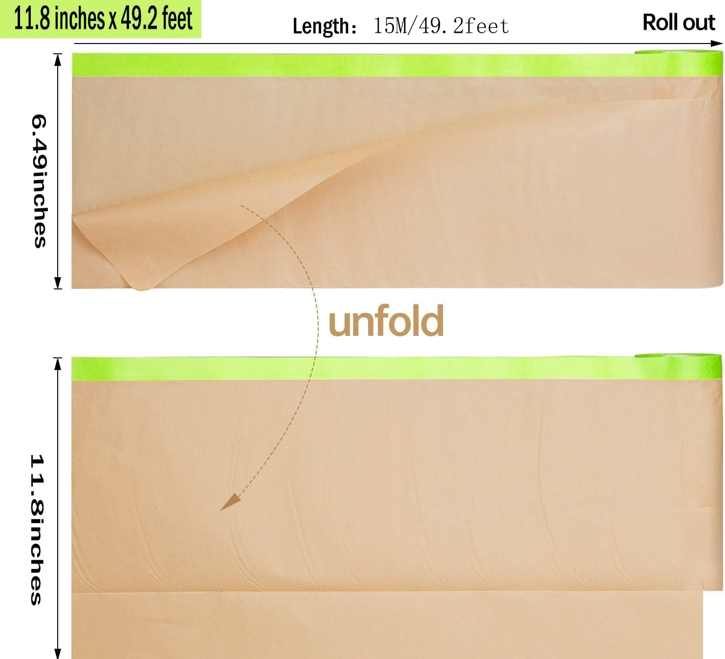 3 Rolls Pre-Taped Masking Film Painting Drop-Cloth Paper Roll Perfect for Car Furniture Wall Spray Paint (300Mm*15M) image number 3