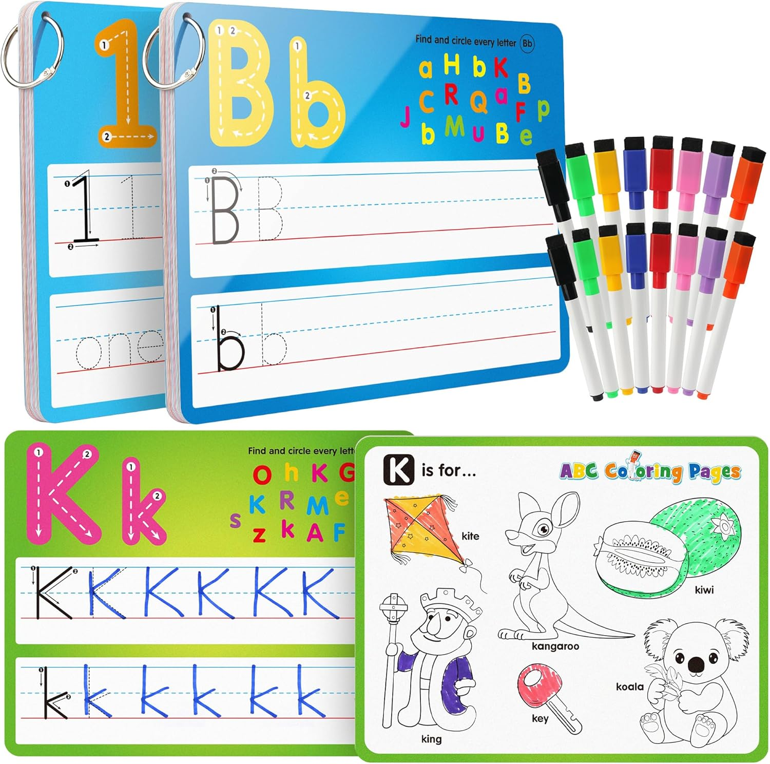 Coogam Handwriting Drawing Practice Cards, 36Pcs Alphabet Number Painting Coloring with Pens, Double Sided Write and Wipe Tracing Flashcards, Educational Montessori Toy for 3 4 5 Year Old Kids image number 2