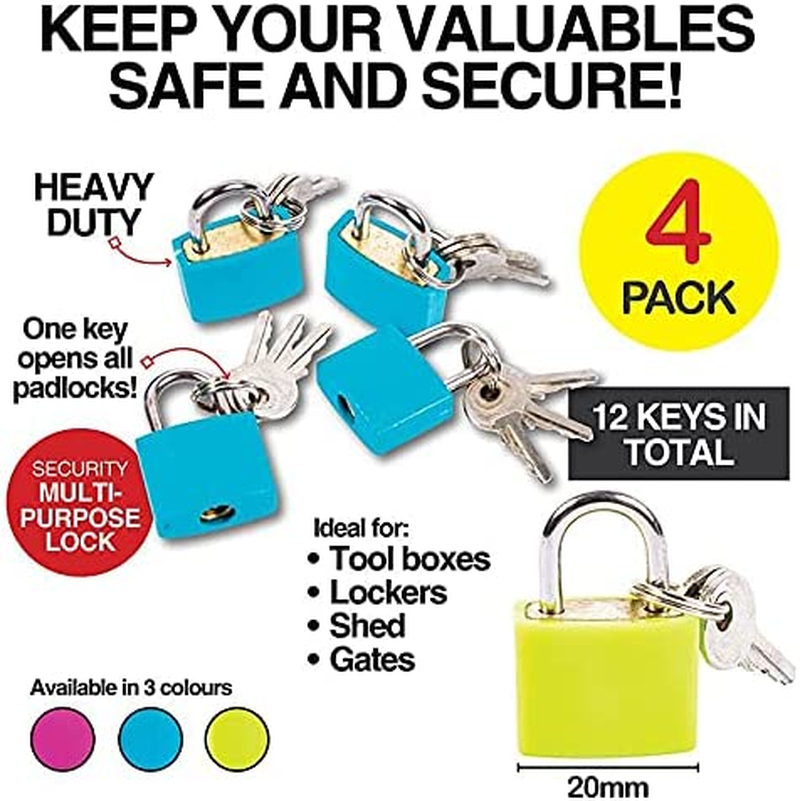 [4PCE] Handy Hardware Padlock Keyed Alike Random Colour(Blue, Green, Purple) 20Mm Best Used for Backpacks, Luggage, Computer Bags, Locker, Gym and More image number 3