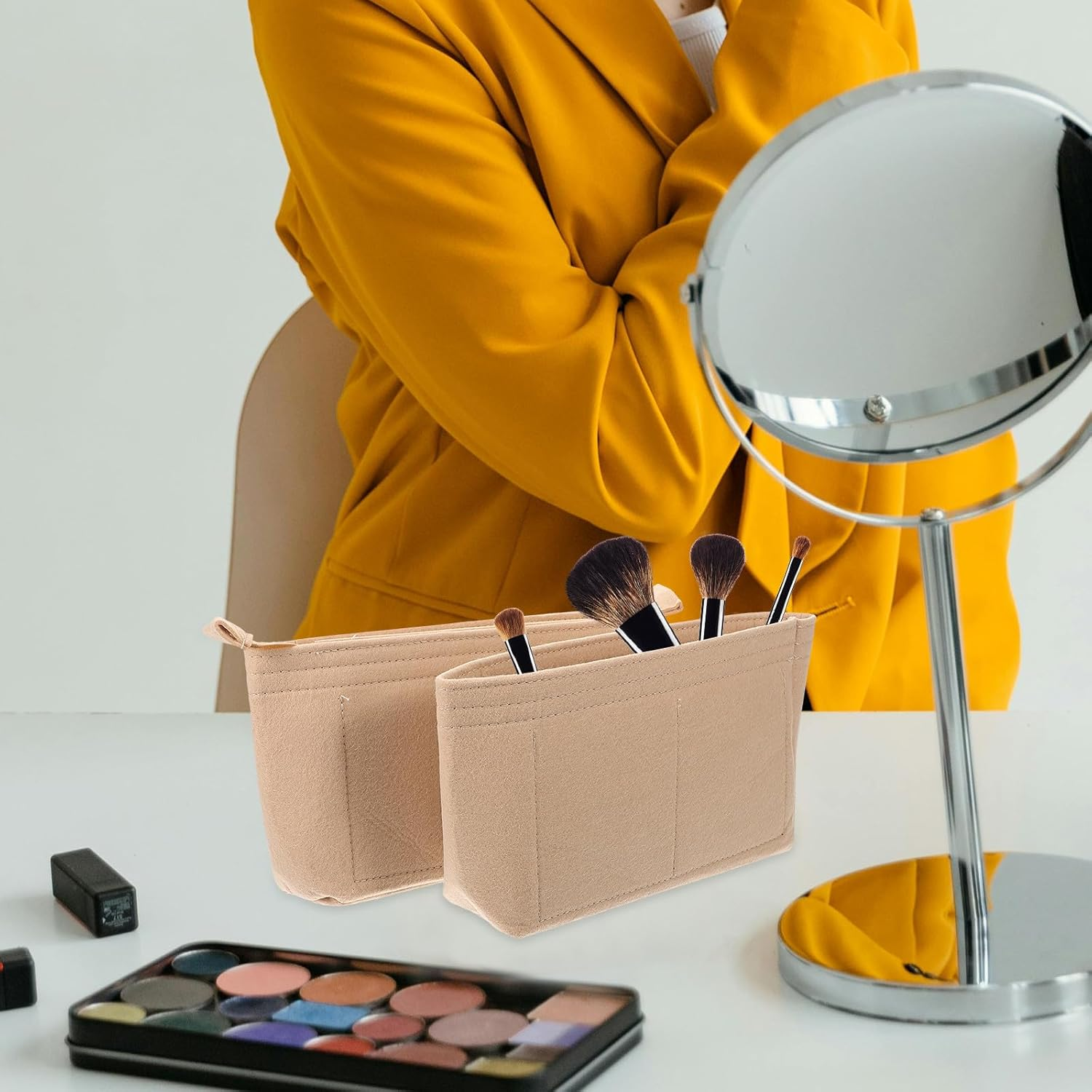 2Pcs Felt Purse Organizer Inserts Tote Bag Organizer Insert with Open Top and Zipper Closure for Travel and Daily Use image number 6