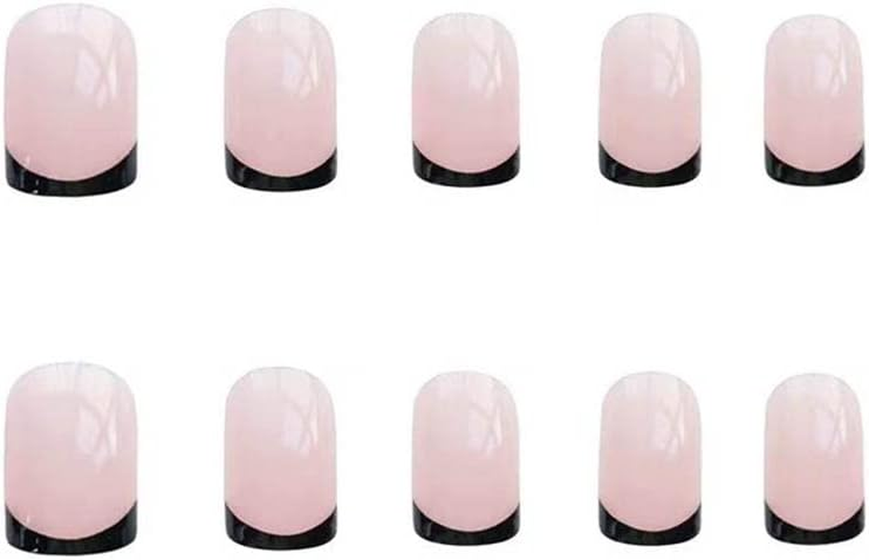 Foccna French False/Fake Nails Tips Square Press on Short Nude Women'S Black Daily Wear Artificail Nails for Nail Art Manicure Decoration (Black) image number 3