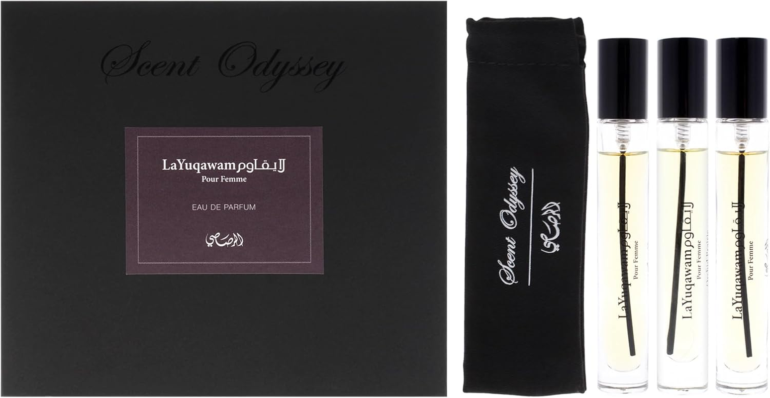 Scent Odyssey - La Yuqawam by Rasasi for Women - 3 Pc Mini Gift Set 0.25Oz Layuqawam Pour Femme EDP Spray, 0.25Oz Jasmine Wisp EDP Spray, 0.25Oz Orchid Prairie EDP Spray image number 3