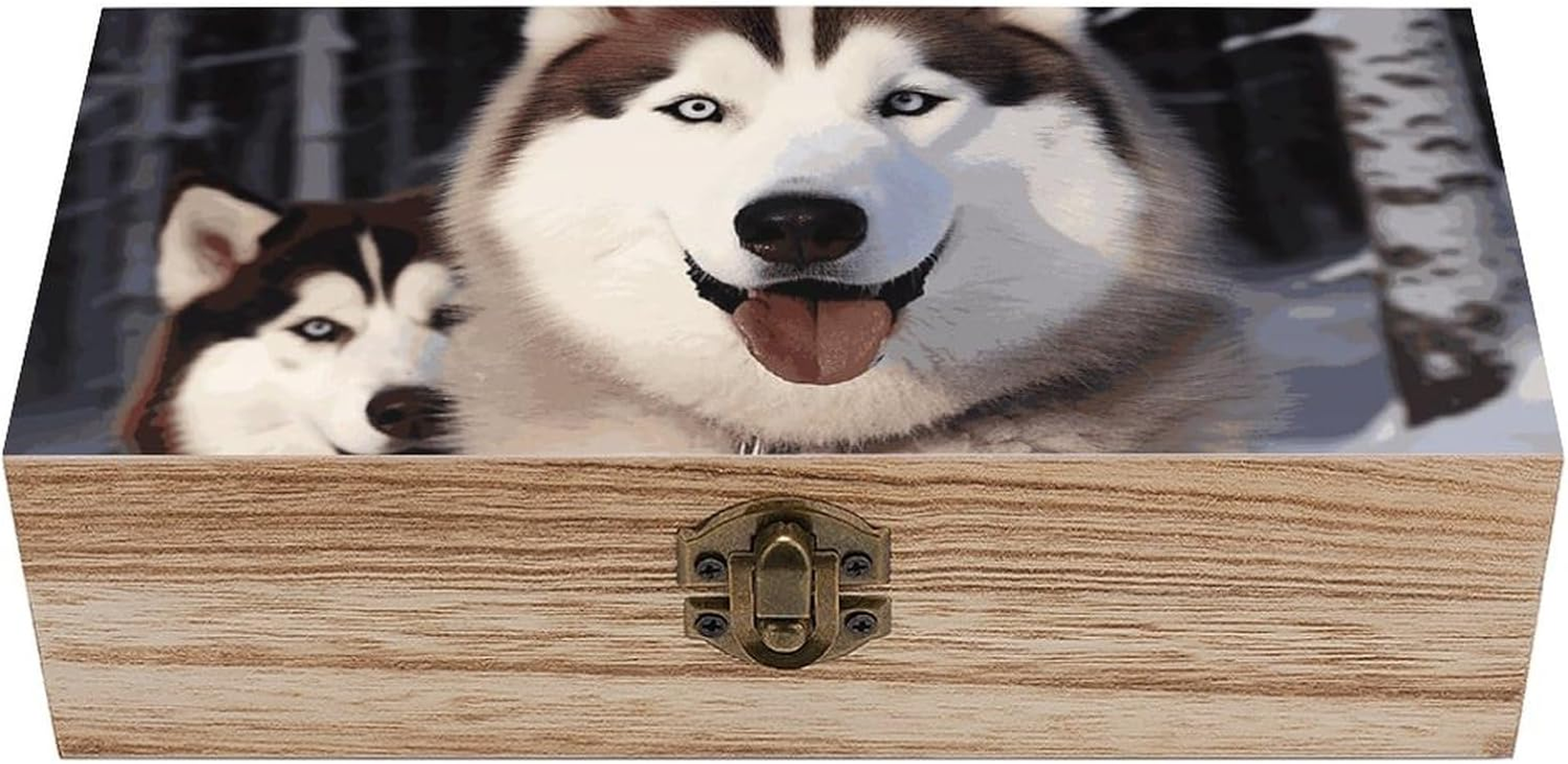 Huskies Wooden Box Wood Wedding Keepsake Boxes with Lids Small Decorative Boxes Lightweight Wooden Memory Storage Box for Crafts Keepsakes Jewelry Photo Letter Storage image number 4