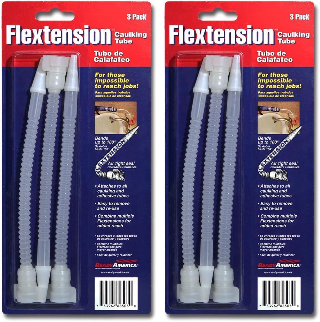 Ready America Flextension Caulking Tube Tip, Reusable and Removable Caulk Gun Nozzles for Hard to Reach Areas, Bends up to 180 Degrees, Caulking Tips, 6-Pack image number 2