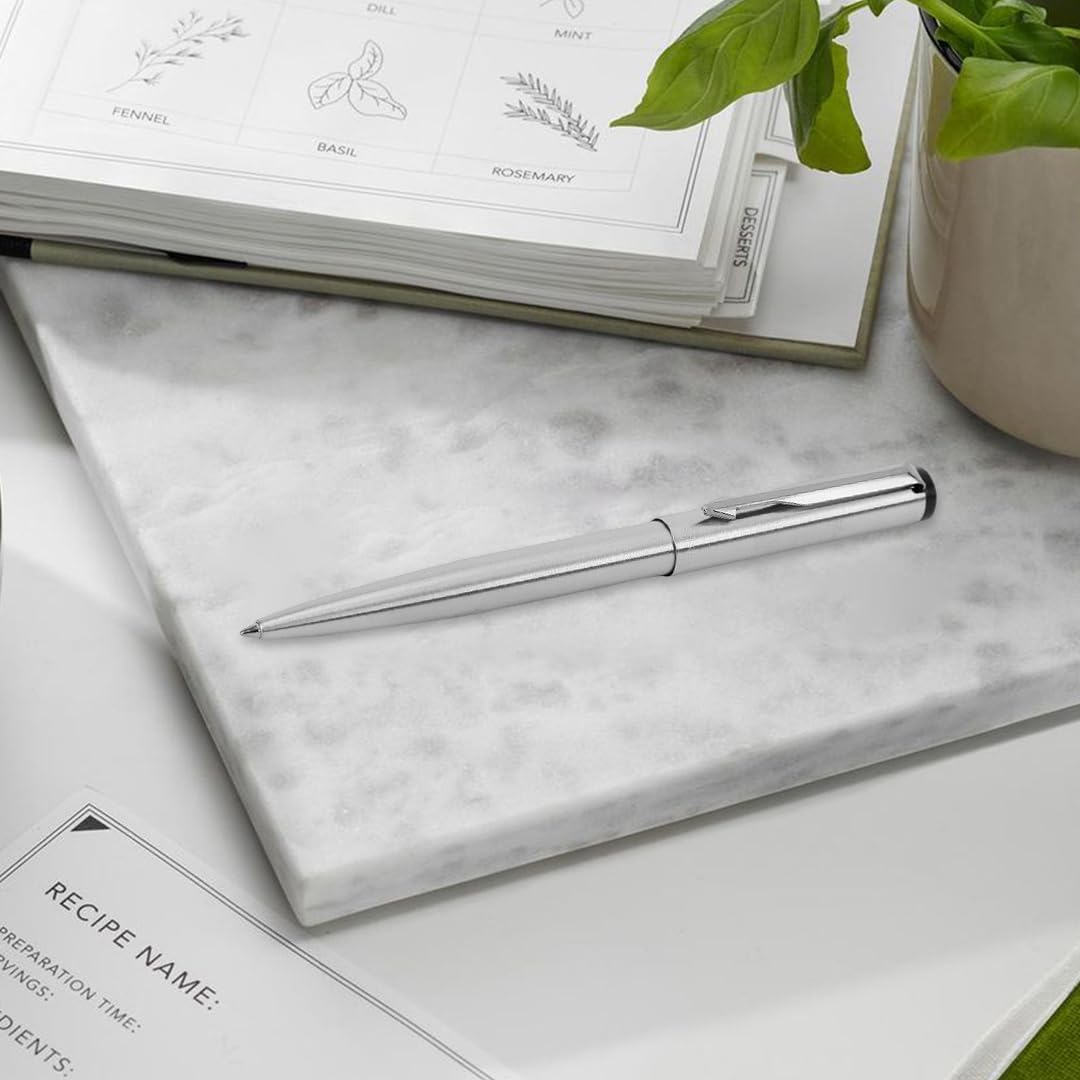 Parker Vector Stainless Steel Chrome Trim Ball Pen, Blue image number 3