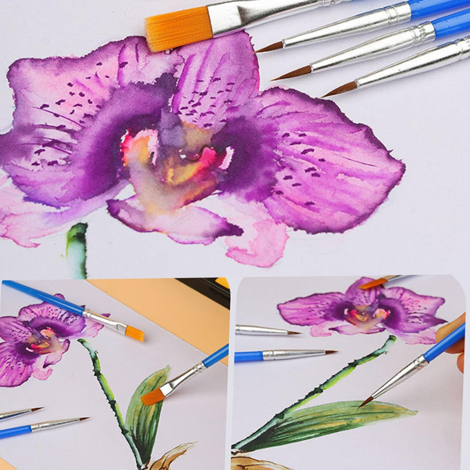 Set of 100 Professional Acrylic Paint Brushes with Flat and round Tips, Colouring Doodle Brushes,Craft Brushes,Plastic Rod Hooks,Flat Tip Paint Brushes