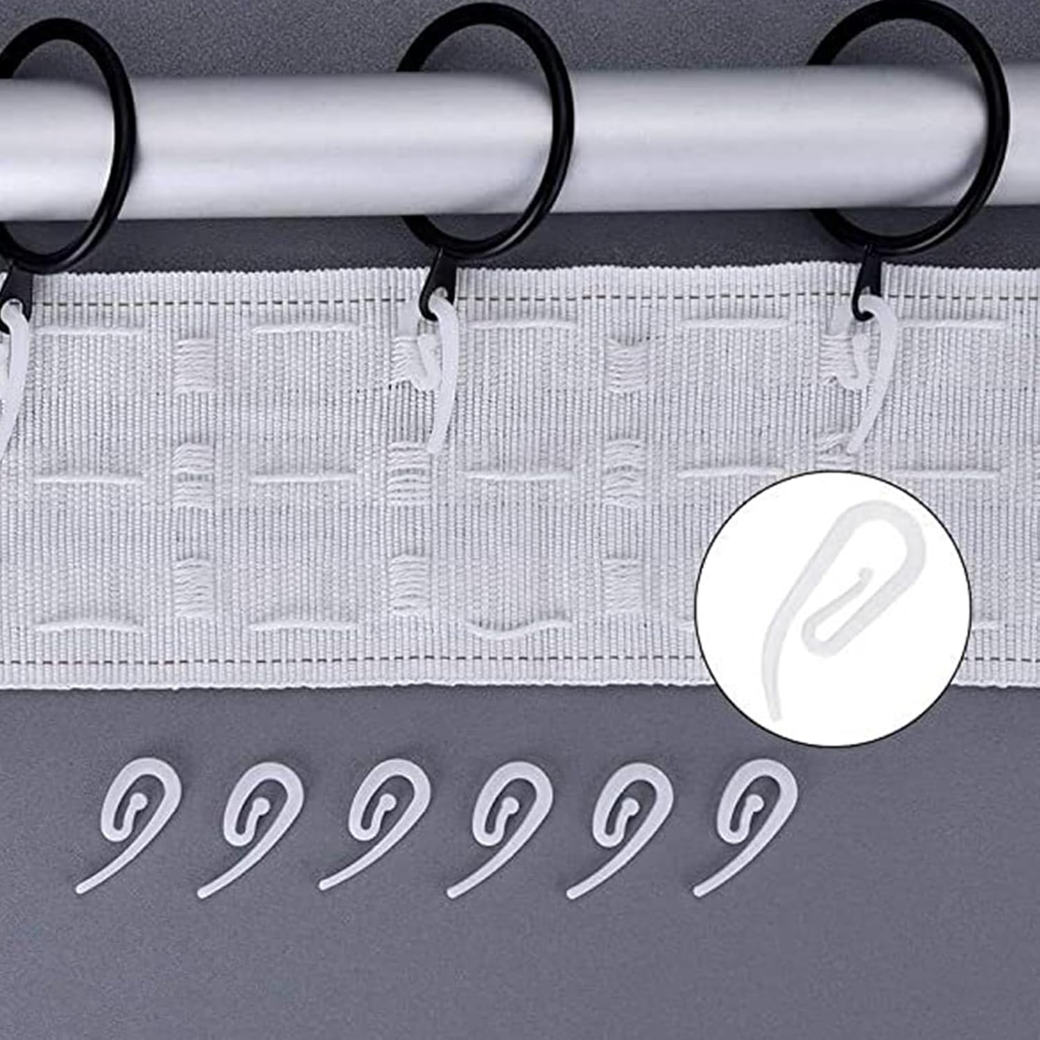XUTONG 150PCS Curtain Hooks, Metal Drapery Rings and Plastic Hooks, White image number 4