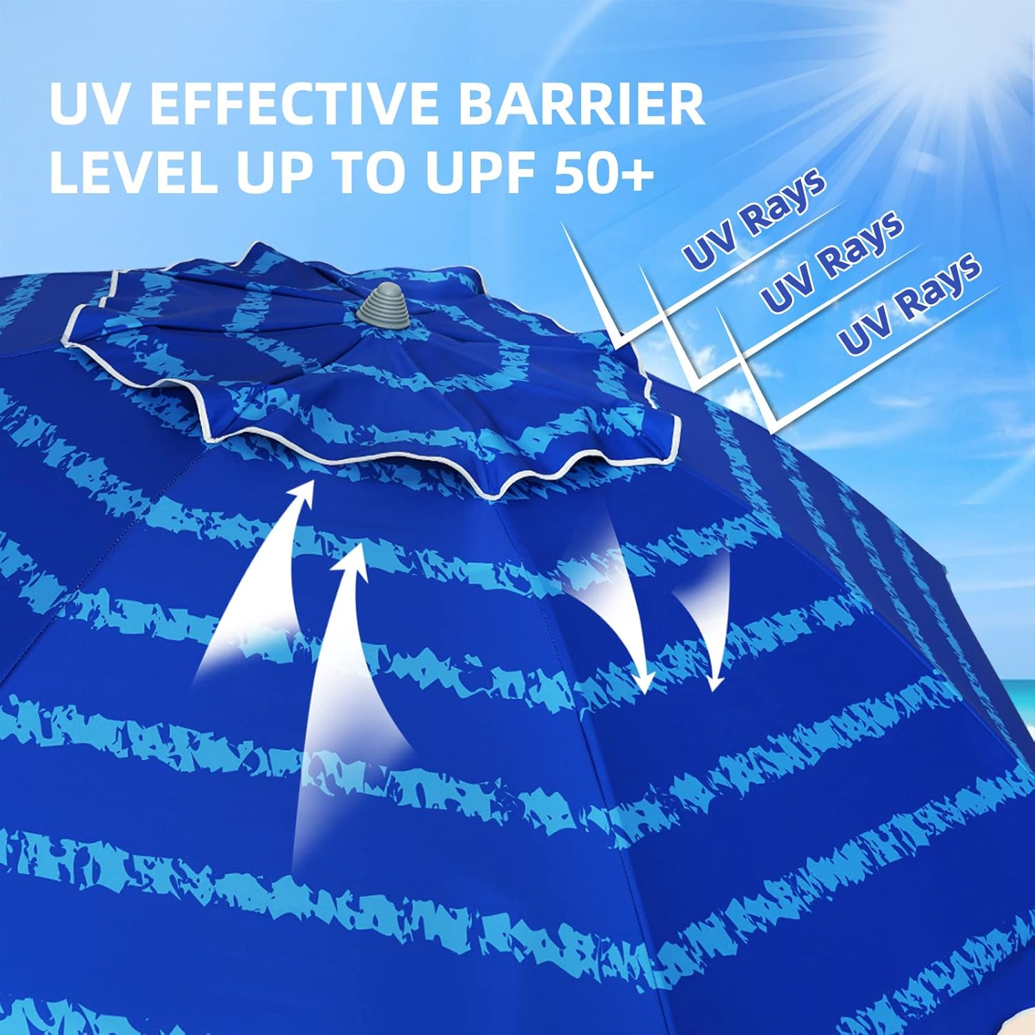 AMMSUN 2.1M Heavy Duty HIGH Wind Beach Umbrella with Sand Anchor Vent Tilt Portable Sun Shelter, UV 50+ Sun Protection Outdoor Sunshade Umbrellas Carry Bag for Patio Garden Pool Backyard Blue - Multicolor-Red image number 3