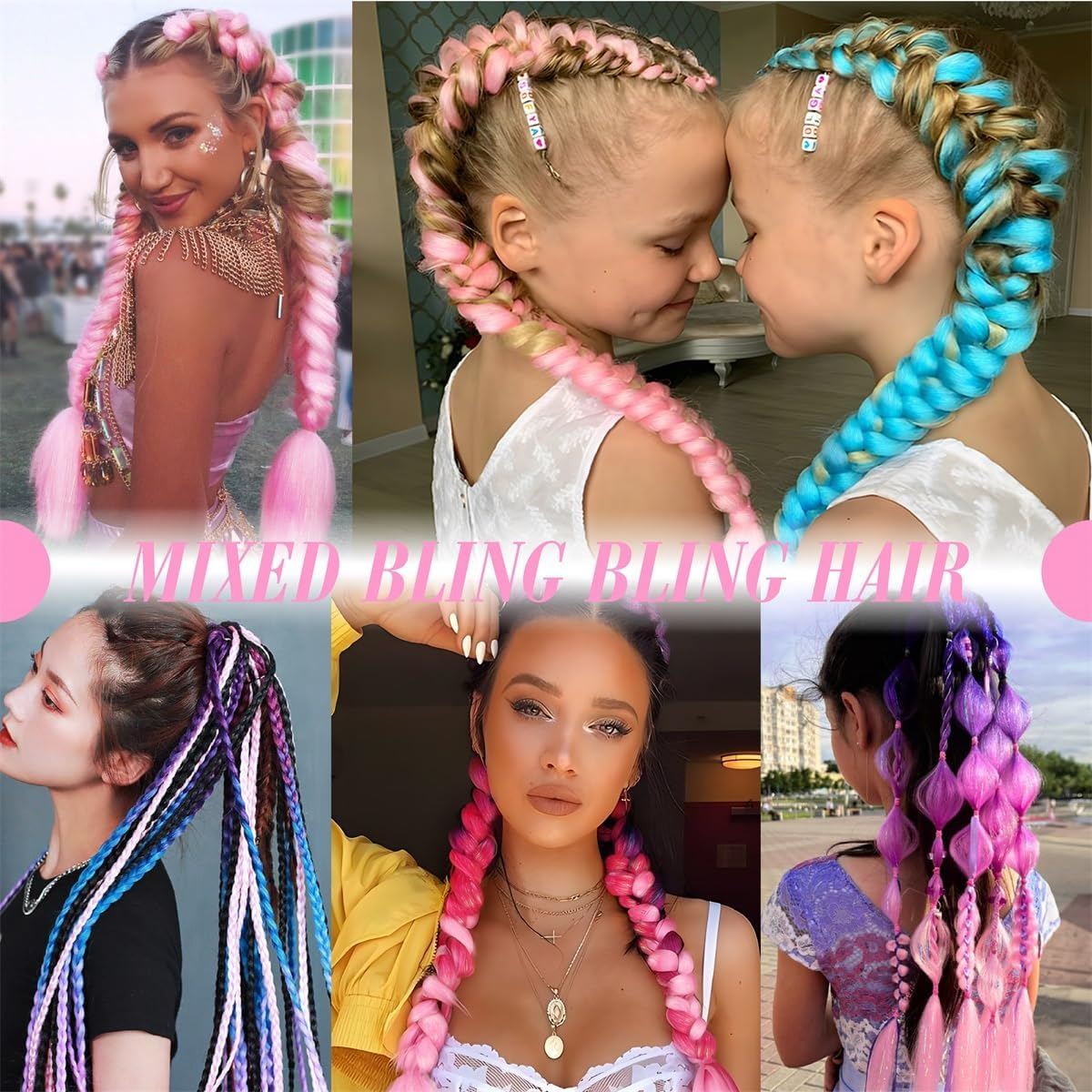 Ombre Jumbo Braiding Hair Extensions with Sparkling Hair Tinsel Strands Jumbo Braiding Hair Extensions High Temperature Fiber Crochet Twist Braids 24Inch 3Pcs/Lot (C26) - C26 image number 6