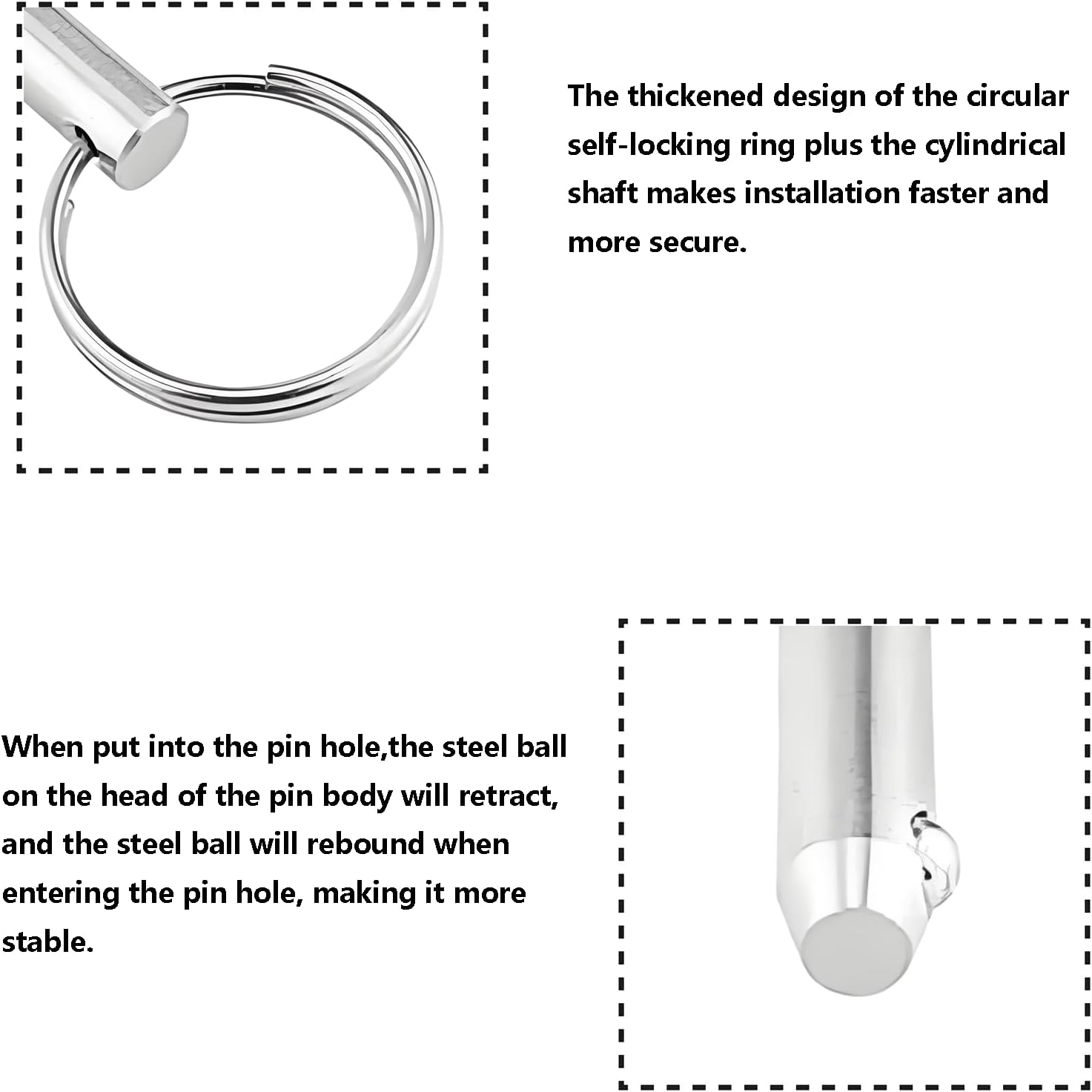 4 Pcs Stainless Steel Quick Release Pin with Spring Loaded Ball End Circle Ring Stainless Steel, Bimini Tops for Boats Accessories (10X65Mm) image number 6