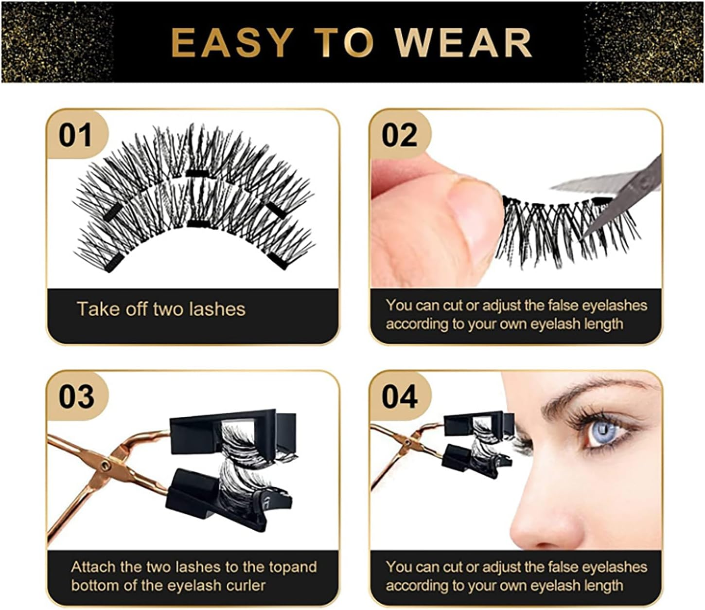 Magnetic Eyelashes, Joyeee Dual Magnetic False Eyelashes Fake Eye Lashes Black Curly Wispy Thick Fluffy Reusable with Applicator No Need Glue 3D Look Eye Makeup for Girls Teen Women Starter Gift Kit image number 5