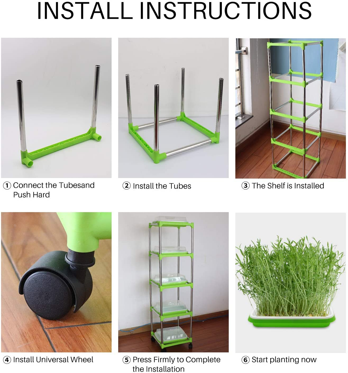 5 Layers Seed Sprouter Tray with Stainless Steel Shelf Soil-Free Healthy Wheatgrass Seeds Grower and Storage Trays for Garden Home Kitchen Office(5 Pack Seed Sprouter Trays with 5 Layers Shelf) image number 5