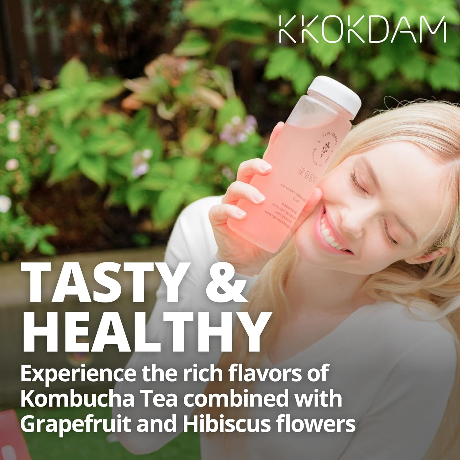 KKOKDAM Kombucha Tea - Korean Grapefruit & Hibiscus Tea: Kombucha with 15 Packs of Kombucha Beverages, Probiotic & Low Calorie Support & S 5G (Pack of 15)