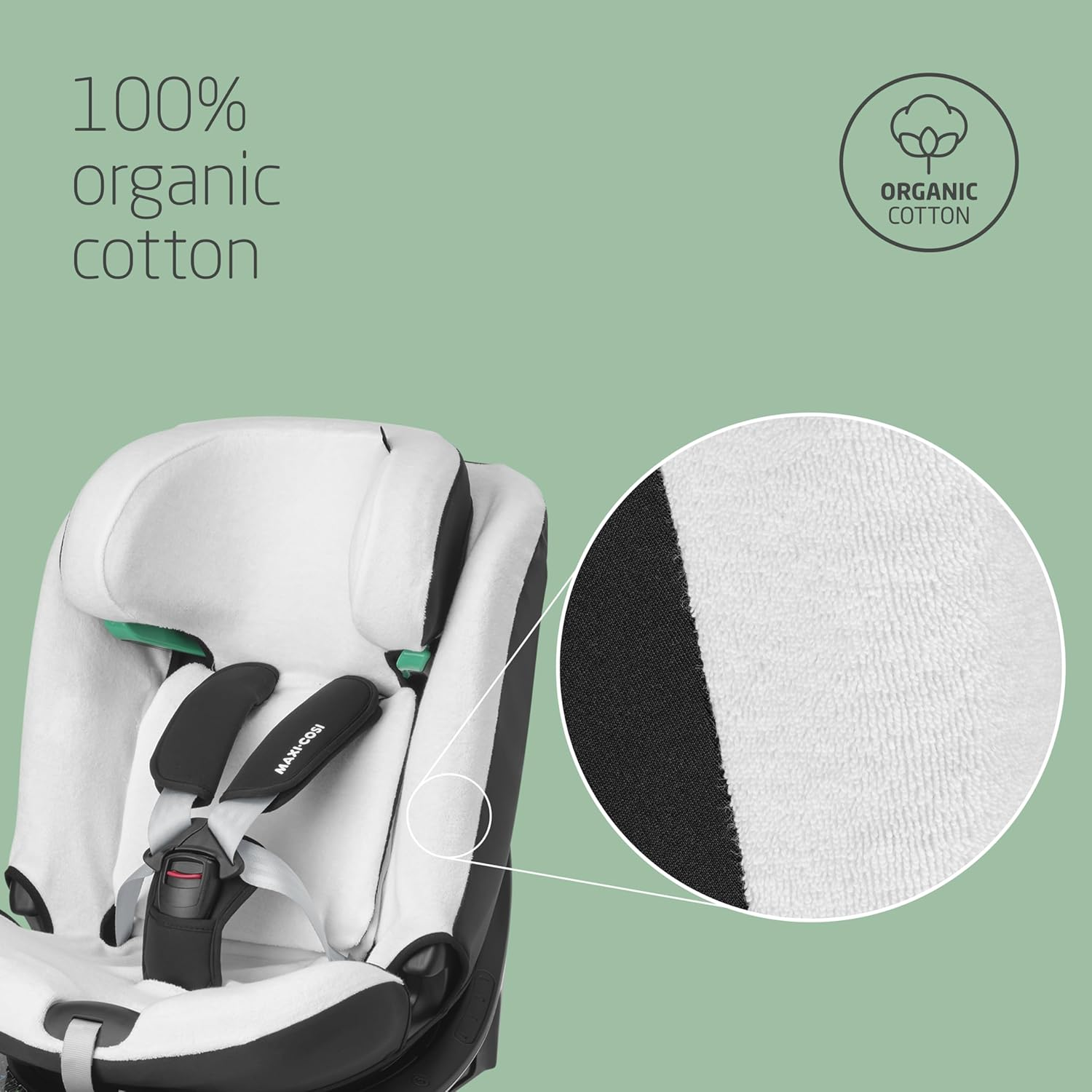 Maxi-Cosi Organic Cotton Car Seat Cover for Emerald 360 S, Baby Car Seat Cover, Soft, Breathable and Moisture-Absorbing Material, Machine Washable, Natural White image number 3