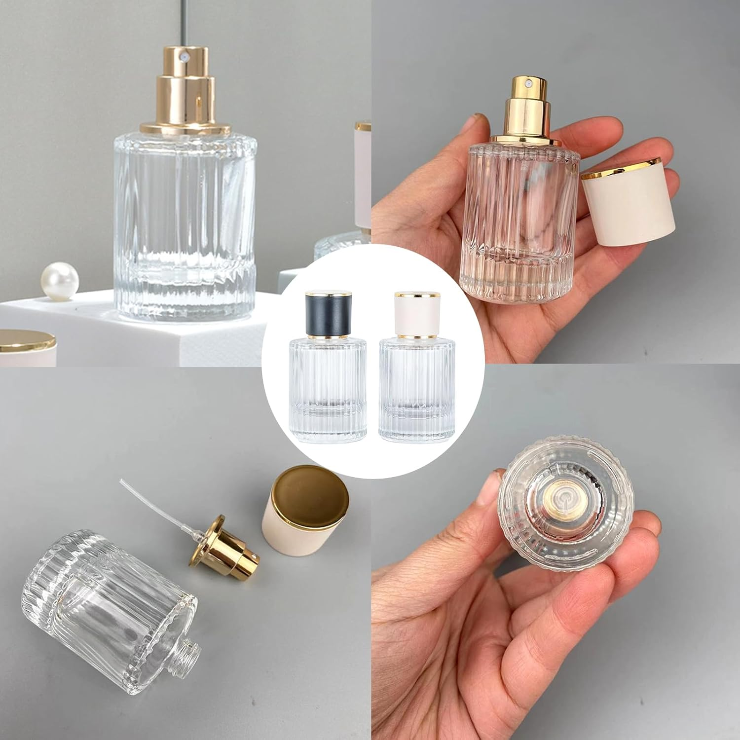 Atb-Foger 30 Ml, 2 Pieces, round Perfume Spray Bottle, Perfume Atomiser Glass for Perfume, Travel, Cosmetics with Funnel, Pipettes and Other Accessories