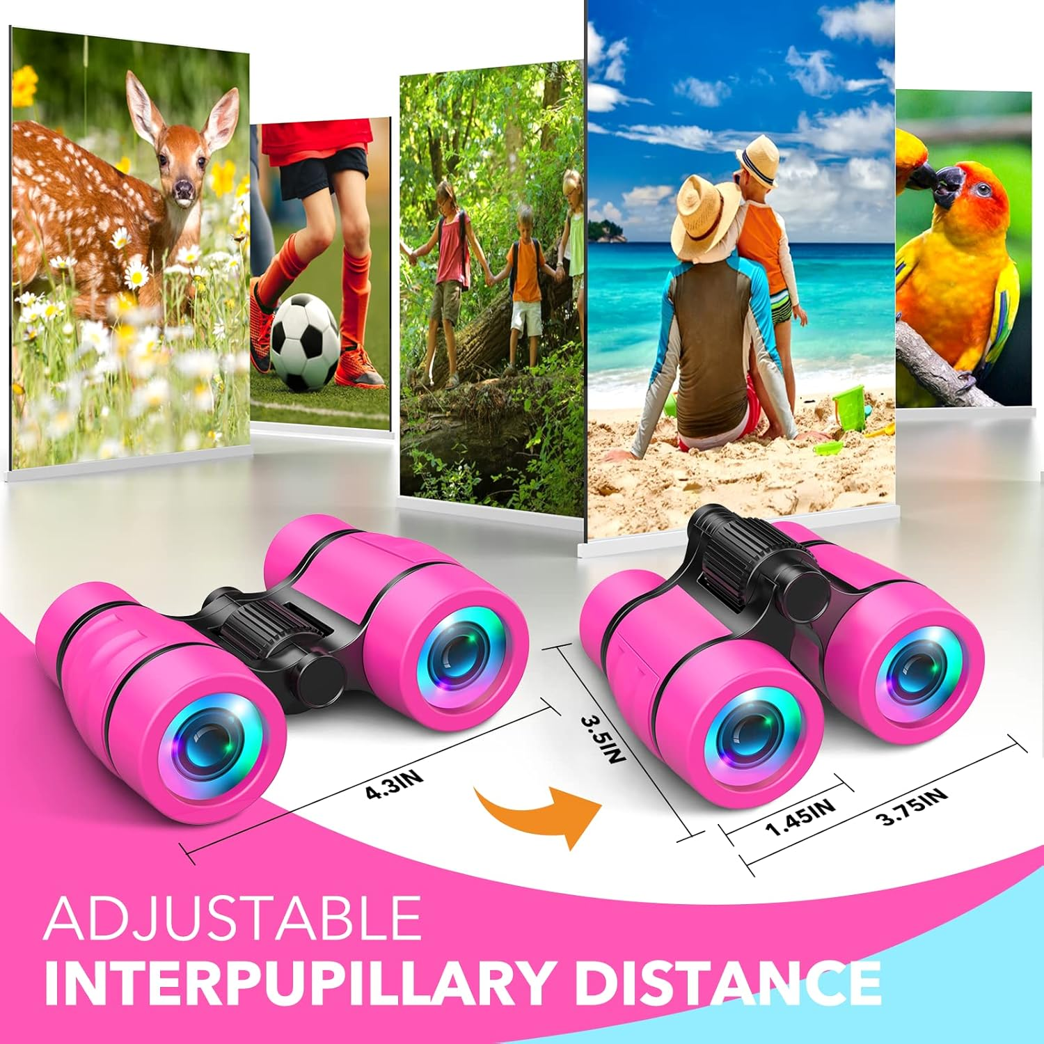 Vingtank Kids Binoculars for Girls, Outdoor Toys Girls Gifts Age 3-5 6-8 Binoculars with Compass for Toddler Toys 3 4 5 6 7 8 Year Old Girl Gifts Travel Camping Birthday Girl image number 5