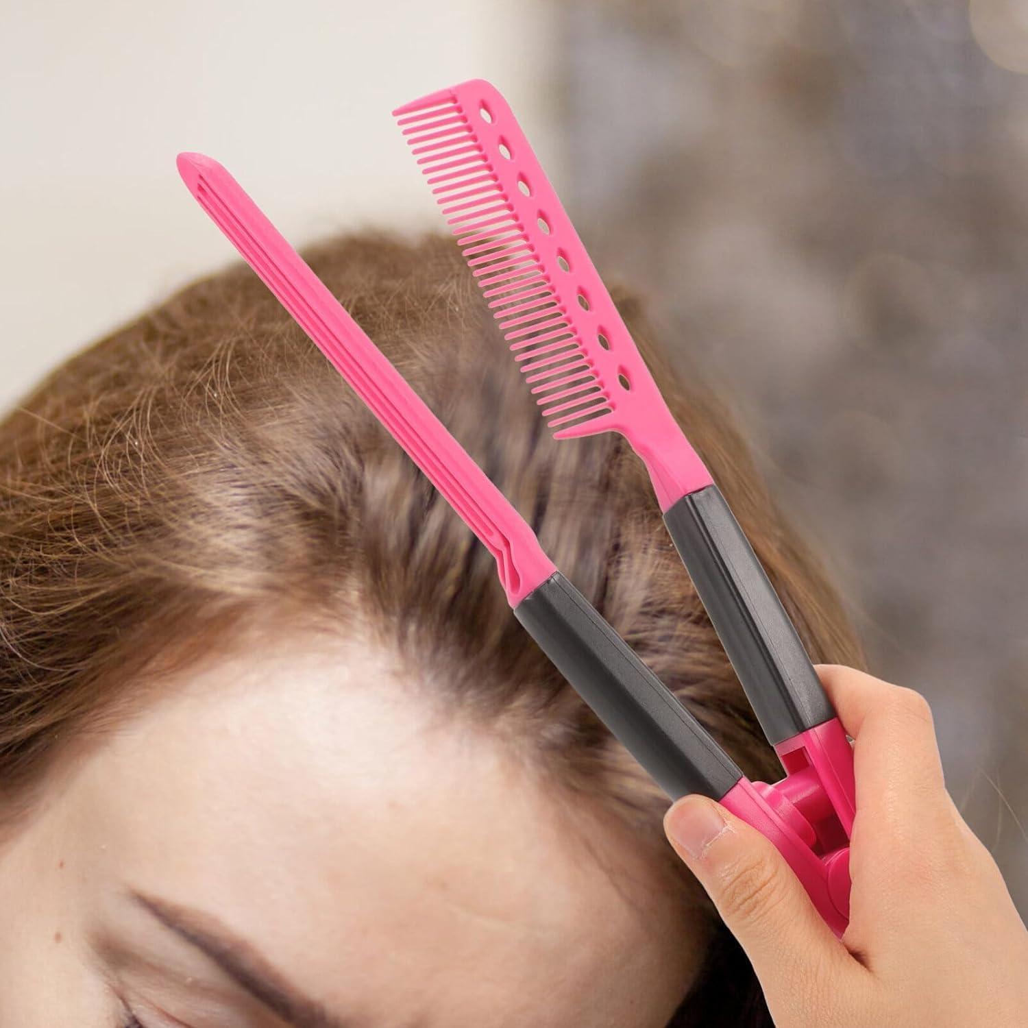 V-Shaped Straight Comb, 2Pcs Flat Salon Hair Brush Styling Comb, DIY Straightening Iron, Color A - Color B image number 5
