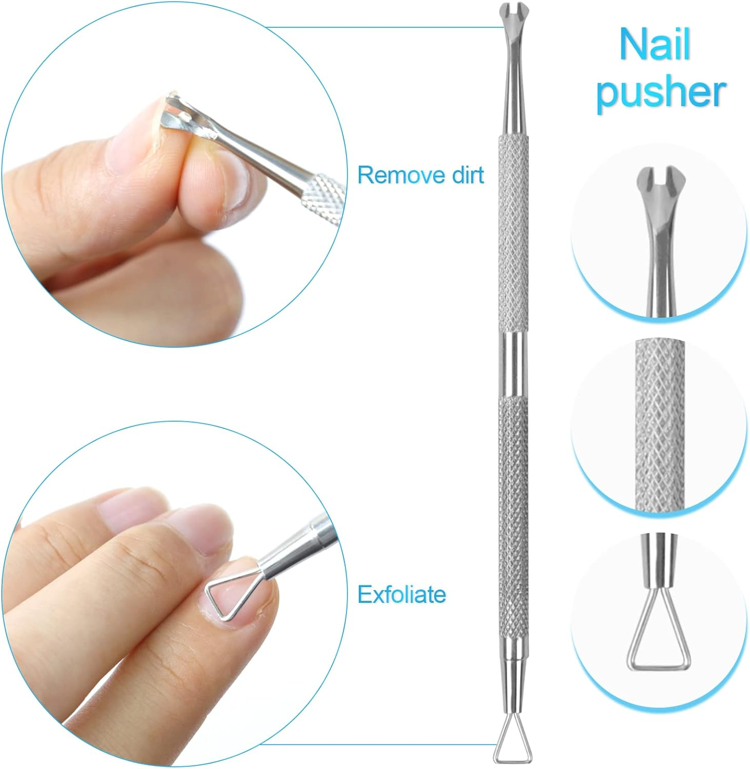 Sularpek Cuticle Remover Tool Set with Cuticle Cutter and Cuticle Pusher, 3 in 1 Professional Cuticle Remover, Cuticle Scissors, Stainless Steel Nail Care Tool for Manicure and Pedicure (Silver)