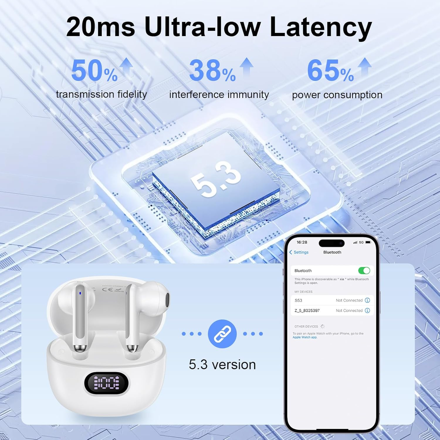 USB C Earphones Headphones Wireless Earbuds Type C Bluetooth Ear Buds for Samsung Galaxy S25 FE A36 A17 A16 A15 A35 S25 Ultra S24 S23 S22, LED Display Hifi Stereo Earphone for Iphone 17 16 Pro Max image number 3