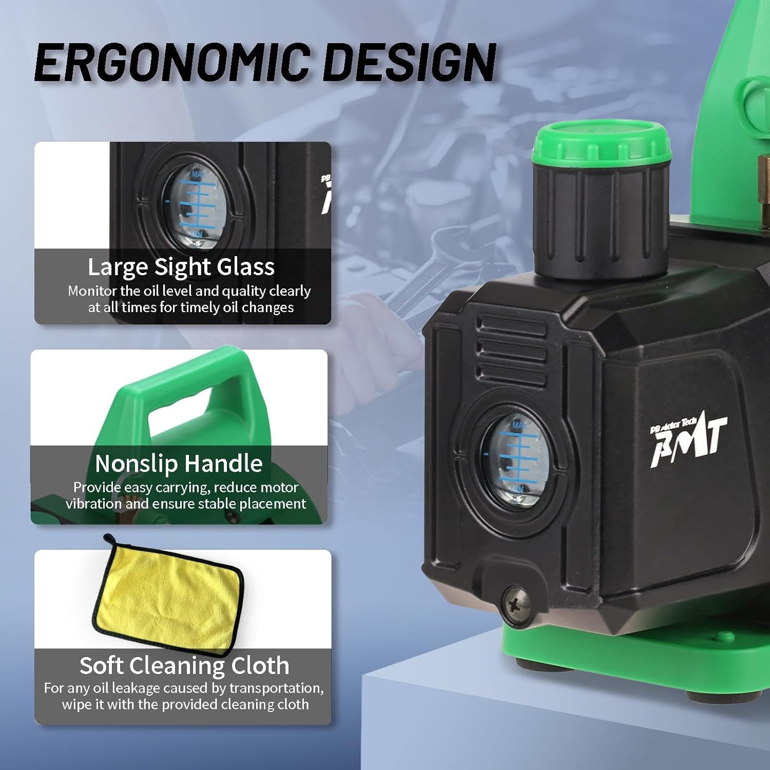 PB Motor Tech 4.5CFM 1/3HP Vacuum Pump, Rotary Vane Air Pump for AC, Refrigerant Recharging, Resin Degassing and More. Oil Not Included
