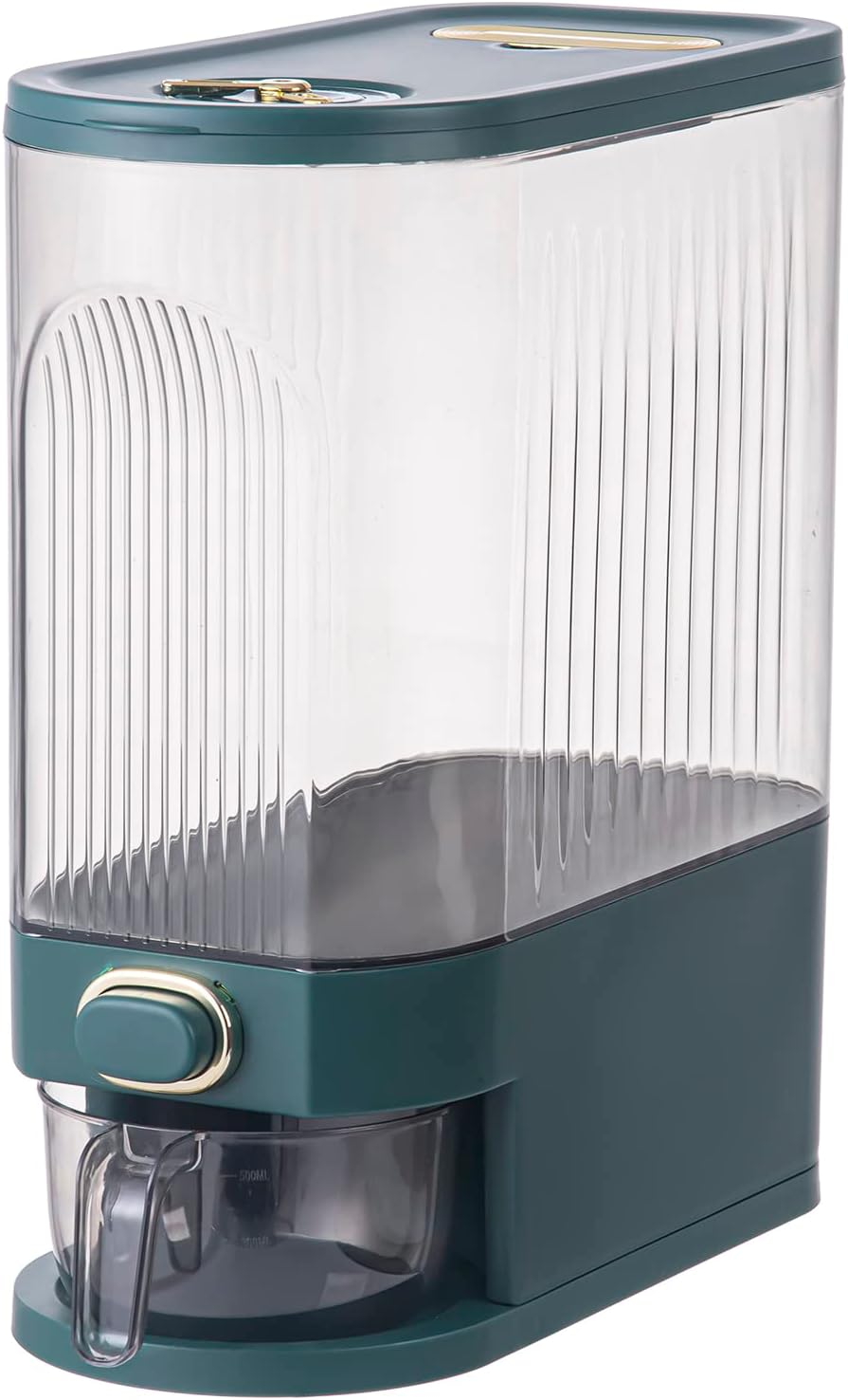 Sooyee 20Lbs Rice Dispenser, Large Grain Container Storage with Lid Measuring Cylinder Moisture Proof Household Cereal Dispenser Bucket for Kitchen Soybean Corn,Clear and White image number 6