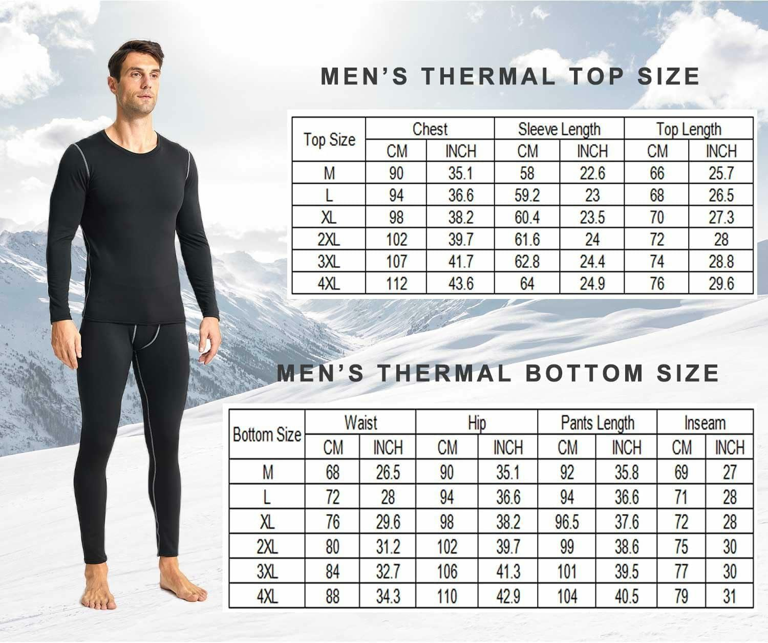 YUSHOW Mens Thermal Underwear Set Long Sleeve Tops Long Johns Thermal Base Layer Fleece Lined Compression Suit for Workout Skiing Running Hiking image number 6