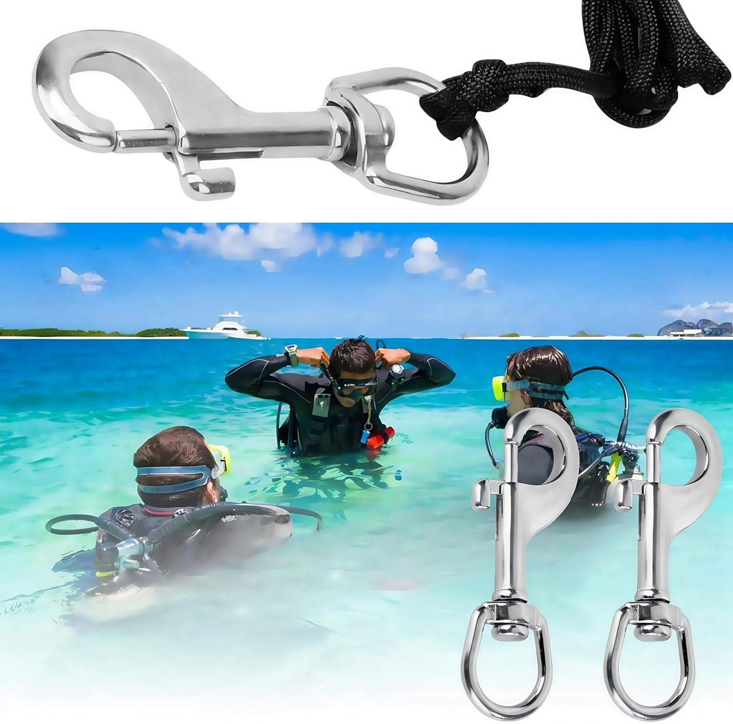 2 Pcs Marine Grade Scuba Diving Clip,Heavy Duty Stainless Steel 316 Swivel Eye Bolt Snap Hook,80 Mm Single Ended Snap Clips for Scuba Diving,Pet Leash,Keychain,Tarp Covers,Clothesline image number 2