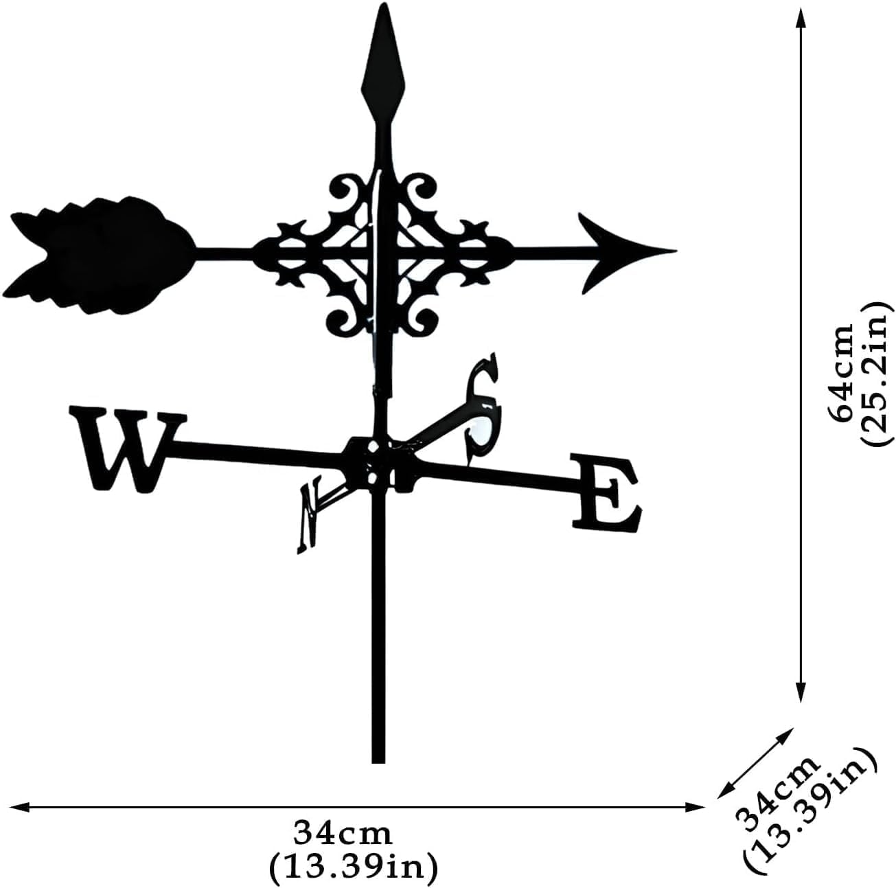 Black Metal Outdoor Weather Vane with Arrow Ornament, Wind Direction Indicator for Garden, Yard, Roof Mount image number 2